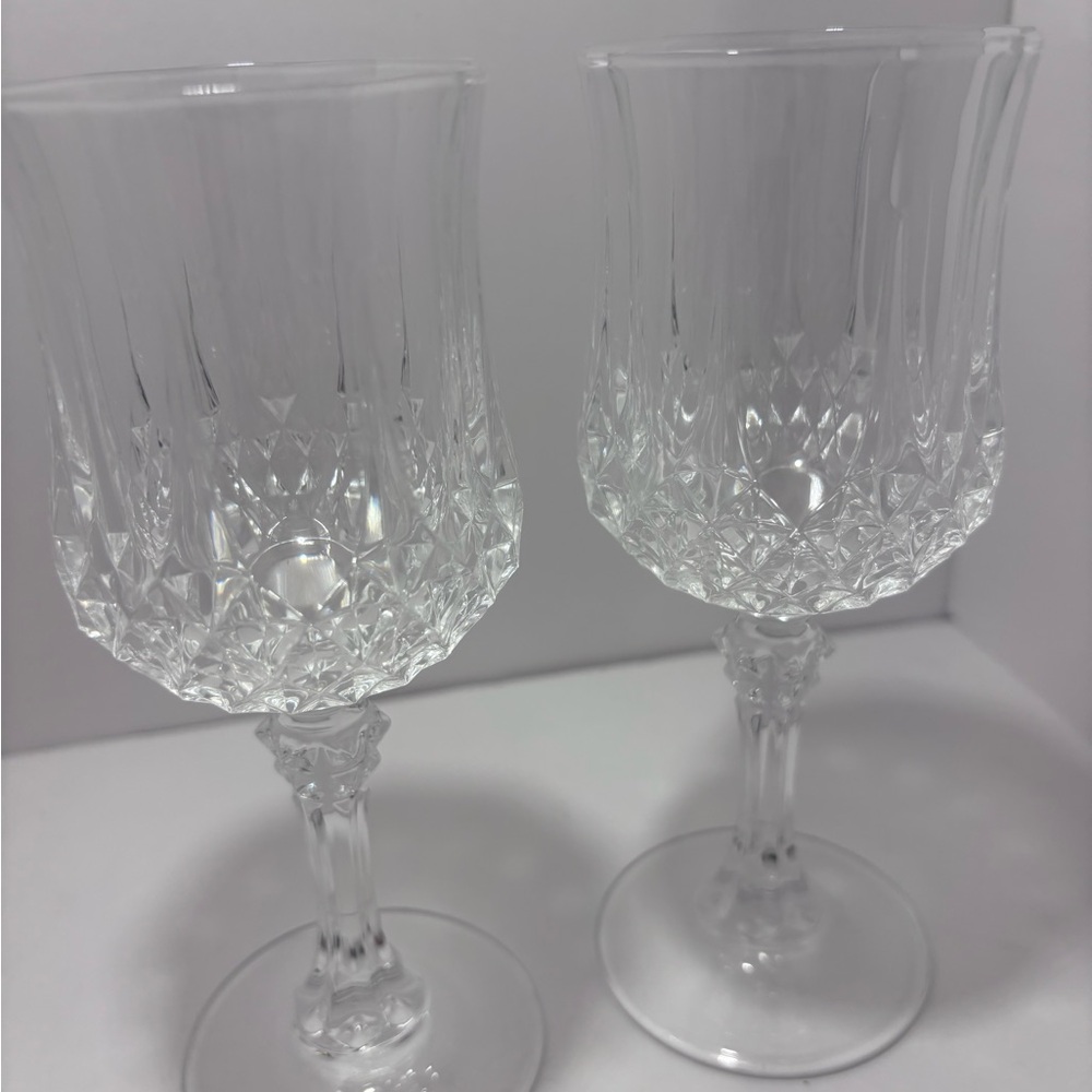 Lot of 2 Cristal d'Arques‎ Durand Longchamp Crystal White Wine Glasses 7" Tall